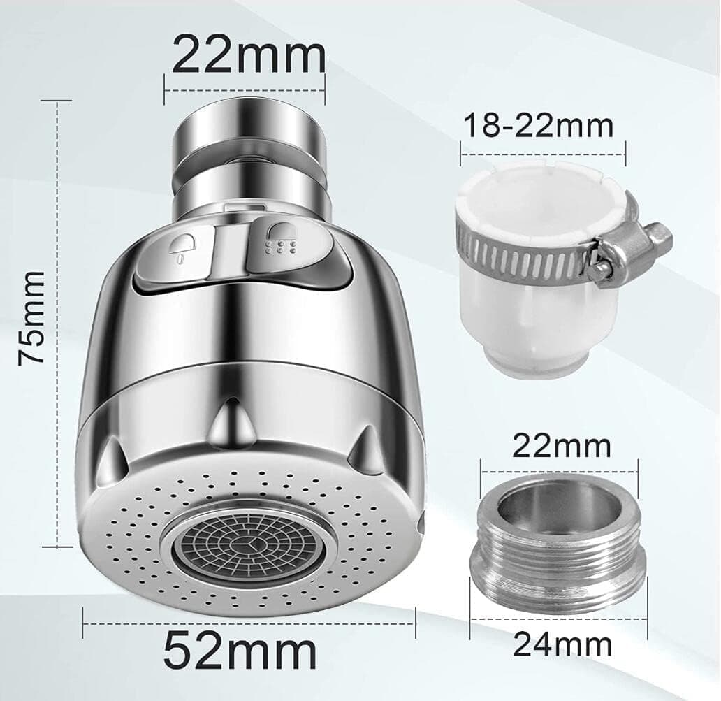 Vinabo Aireador para grifo, 360 °, giratorio, fregadero, de ahorro hídrico, con filtro regulador de cabezal y boquilla para cocina baño, 2 modos, Plata — view 5