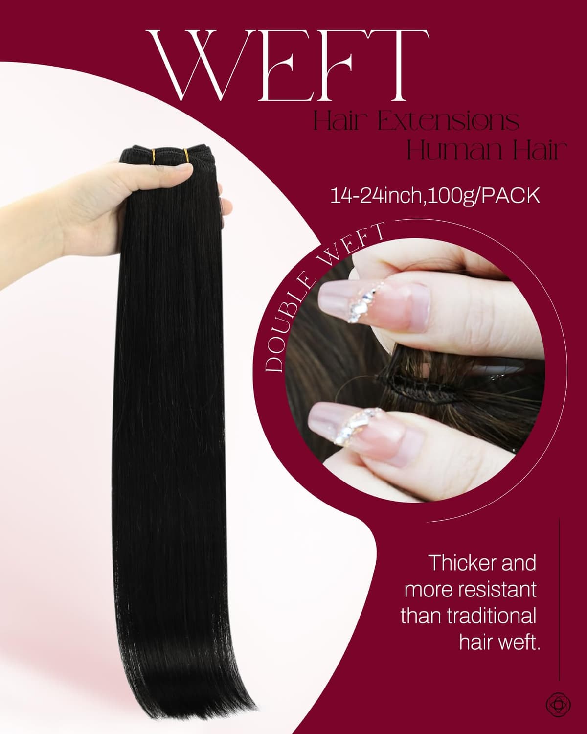 Moresoo Black Hair Extensions Weft Remy Human Hair 18 Inch 120g Double-wefted Sew in Hair Extensions Real Hair Jet Black for Women #1 — view 2