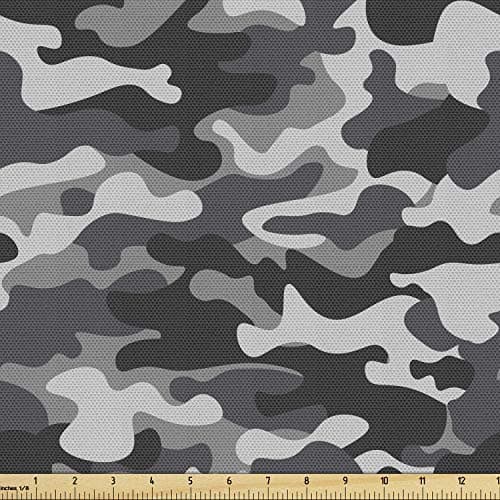 Lunarable Camo Print Fabric by The Yard, Grayscale Abstract Camouflage Demonstration Repetition of Stains, Decorative Fabric for Upholstery and Home Accents, 3 Yards, Green Grey