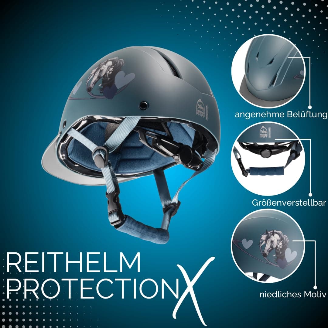 PFIFF 103119 ProtectionX - Casco de equitación para niños, tamaño Ajustable, con Sistema de ventilación, Color Azul, Negro y Rosa, Talla 48-52 cm (XS), y 52-56 cm (S) — view 3