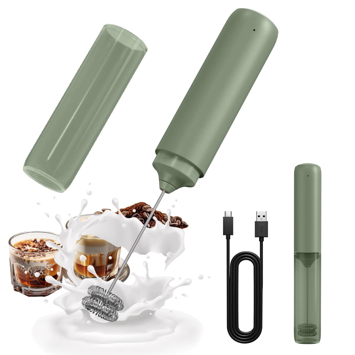 CIRCLE JOY Electric Milk Frother Handheld, Rechargeable Coffee Frother with Dual Spring Whisk, Portable Hand Frother Wand Drink Mixer for Coffee, Hot Chocolate, Cappuccino, Frappe, Matcha, Black — view 19