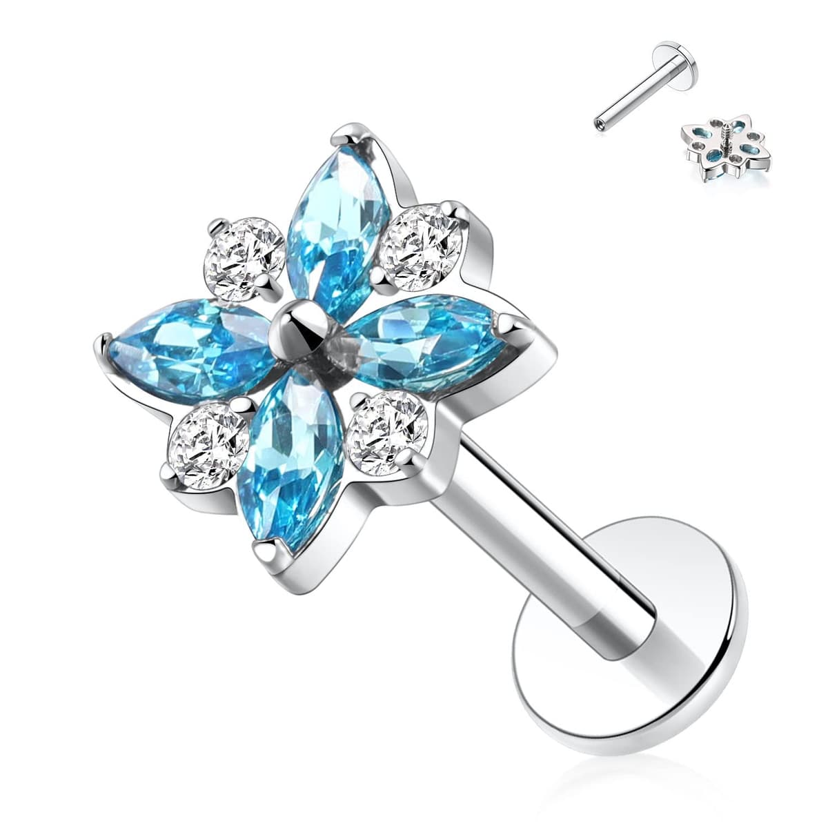 hengkaixuan 16G Titanium Labret Studs - Internally Threaded Flatback - Unisex - Silver - Piercing Jewellery — view 34