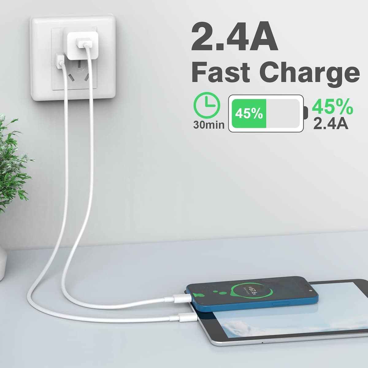 3 Pack iPhone Charger Cable 1.8M [Apple MFi Certified] Lightning to USB Cable Lead 6 Foot, 2.4A Fast Charging Cable for iPhon — view 3