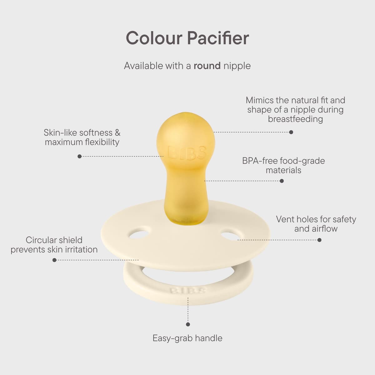 BIBS Liberty Pacifier | 2 Colour Natural Rubber Latex Soothers | Size 1 (0-6 Months) BPA Free Dummy Pacifier | Round Nipple | Designed & Made in Denmark | June Blossom Blush Mix — view 5
