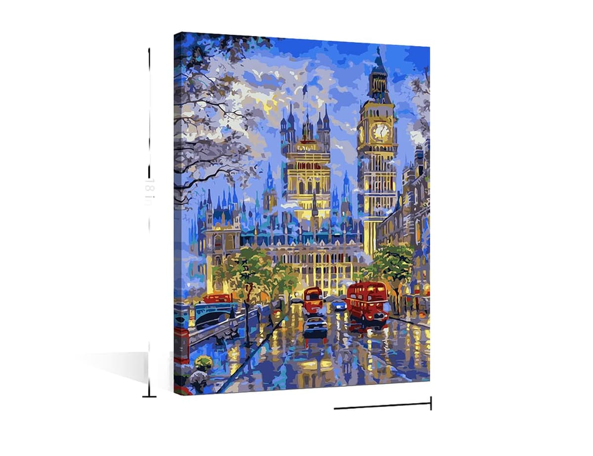 TISHIRON Canvas Wall Art Big Ben Painting London Cityscape Picture Prints England Night View Modern Artwork Wall Decor for Living Room Bedroom Stretched Framed Ready to Hang 18"x 12" — view 2