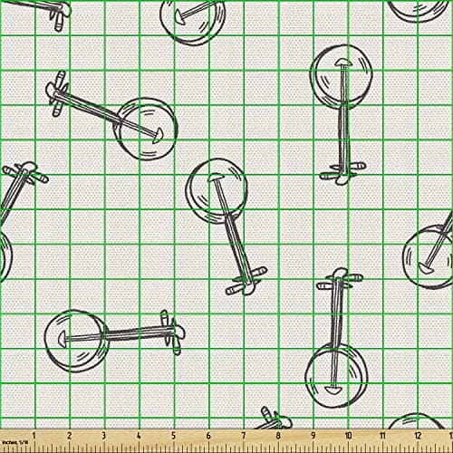 Lunarable Country Fabric by The Yard, Pencil Hand-Drawn Vintage Banjo Traditional Folk Music Illustration, Decorative Fabric for Upholstery and Home Accents, 1 Yard, Eggshell Black