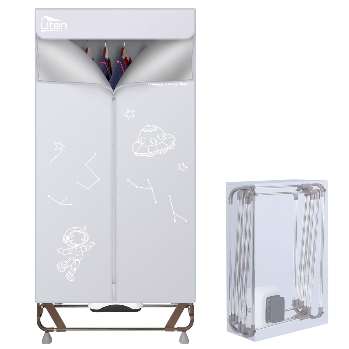 Uten Secadora de Ropa Eléctrica Portátil 1.7m, 1500W Secadora Plegable, Instalación y Almacenamiento Rápido, Capacidad de 15kg, Temporizador de 180 Min y Función de Calefacción PTC, Reducción de Ruido — view 7