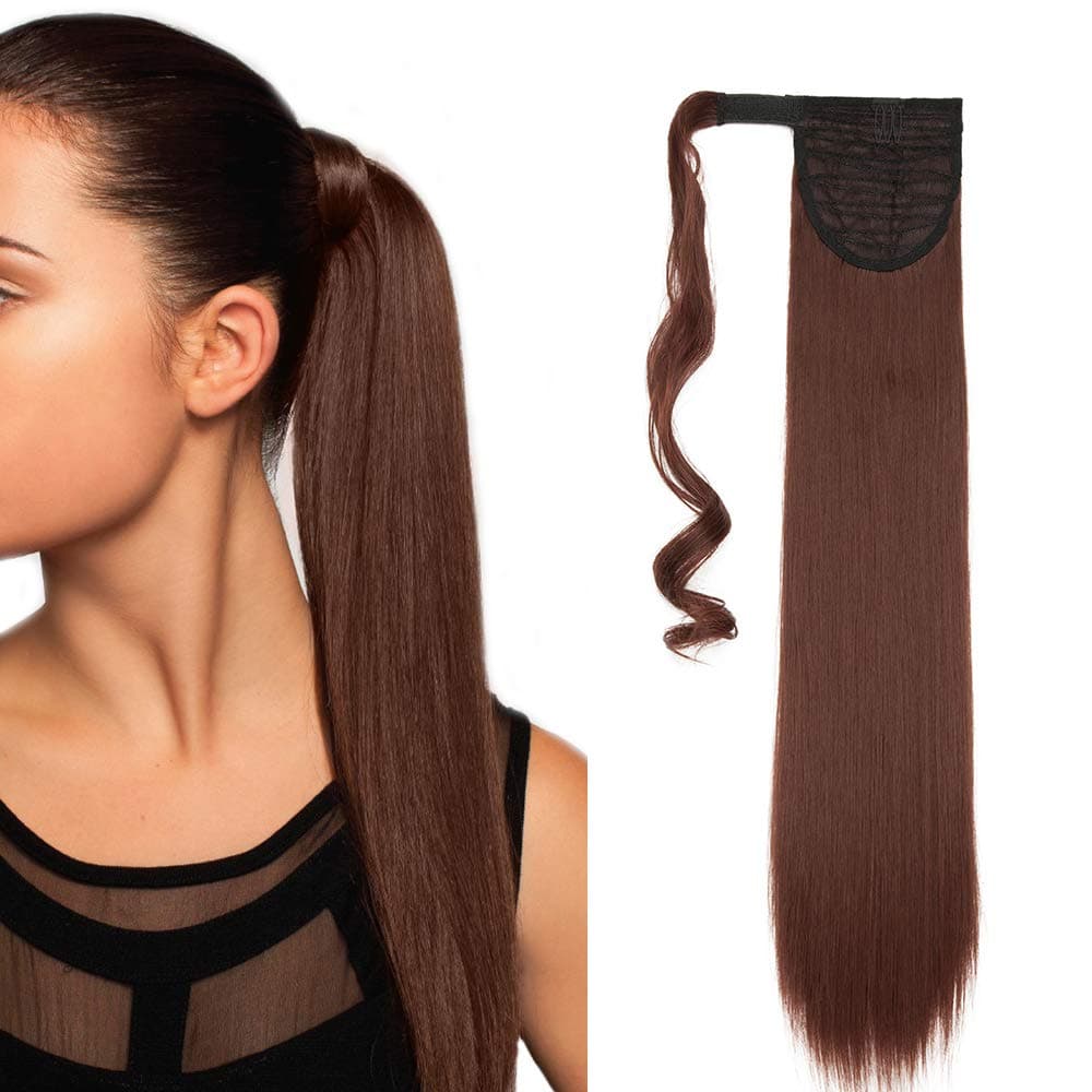 17"(43cm) SEGO Ponytail Long Synthetic Hair Looks Natural [Red Brown/Orange] Clip in Hair Extensions Curly Tail Ponytail Extension (90g) — view 15