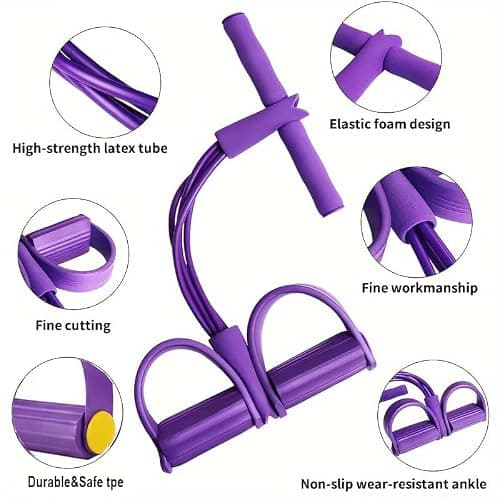 Multi-Function Abdominal Trainer & 6-Tube Elastic Resistance Band with Pedal Puller, Sit-Up Equipment & Bodybuilding Expander, Home Full Body Workout Machine for Yoga, Fitness, Purple — view 3