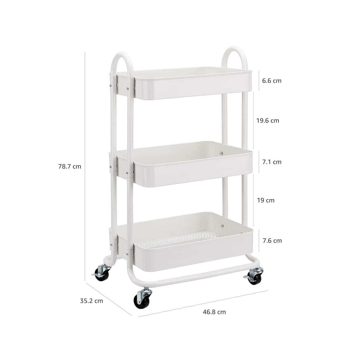 Amazon Basics Carrito de cocina o multiuso de tres niveles con ruedas en blanco — view 8
