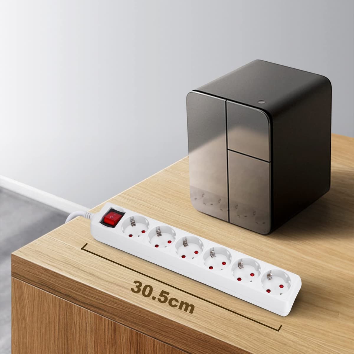 Aigostar Regleta alargador de 6 enchufes con Cable de 3 Metros e Interruptor. Color Blanco — view 5
