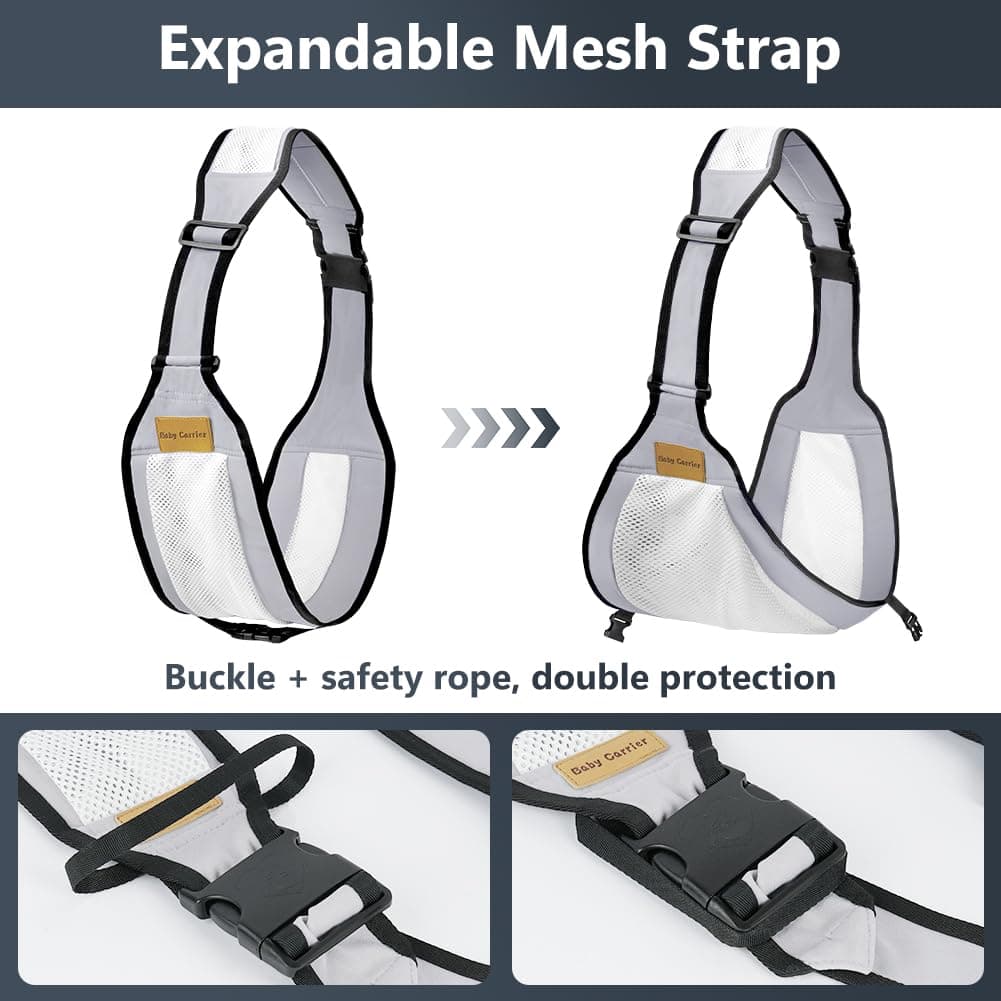 AOOWU Portabebés Portátil, Portabebés Ergonómico Transpirable para Bebés de 6 a 36Meses, Ajustable Portabebes Multifuncional, Plegable Portabebés para Bebés y Niños de Hasta 25kg (Gris) — view 3