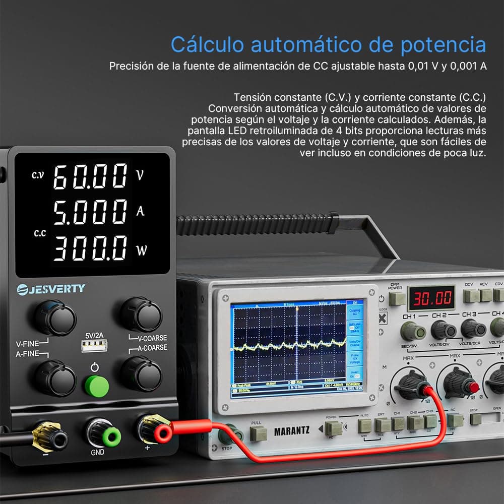 Fuente de Alimentación Regulable 60V 5A DC Fuentes de Alimentación de Laboratorio Fuente de Alimentacion de Banco Ajustable Pantalla LED de 4 Dígitos Jesverty SPS-6005N — view 4