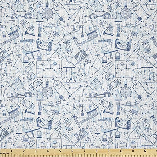 Ambesonne Science Fabric by The Yard, Physics Themed Drawing a Pattern of Formulas Related to The Field Doodle Art, Microfiber Fabric for Arts and Crafts Textiles & Decor, Blue Pale Blue