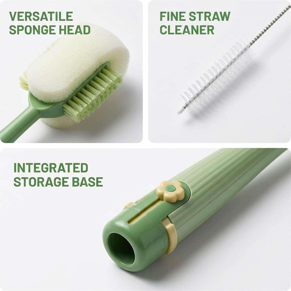 Bottle Cleaner Brush, Multi Functional Cleaning Brush with 5 in 1 Design, Ideal for Bottle and Straw Cleaning, Green Colour — view 3