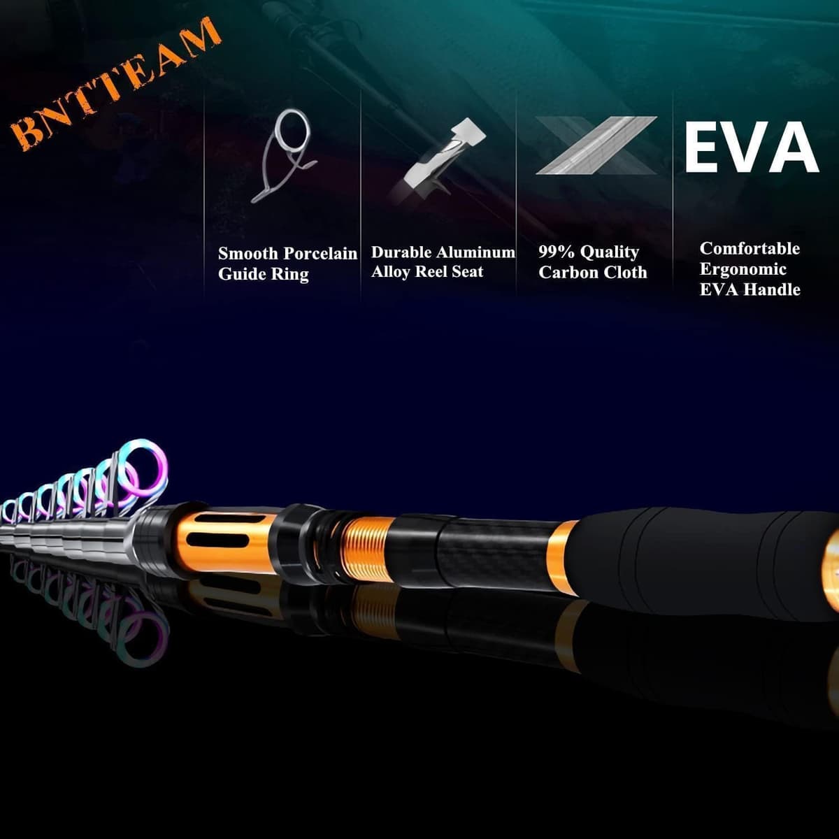 Nueva Caña de Pescar Portátil 99% Cabeza de Palo Fluorescente de Fibra de Carbono, Palanca de Pesca de Surf de Viaje Telescópica Súper Dura y Ultraligera (Completo-B, 2.1M/82.6in/6.88ft) — view 5