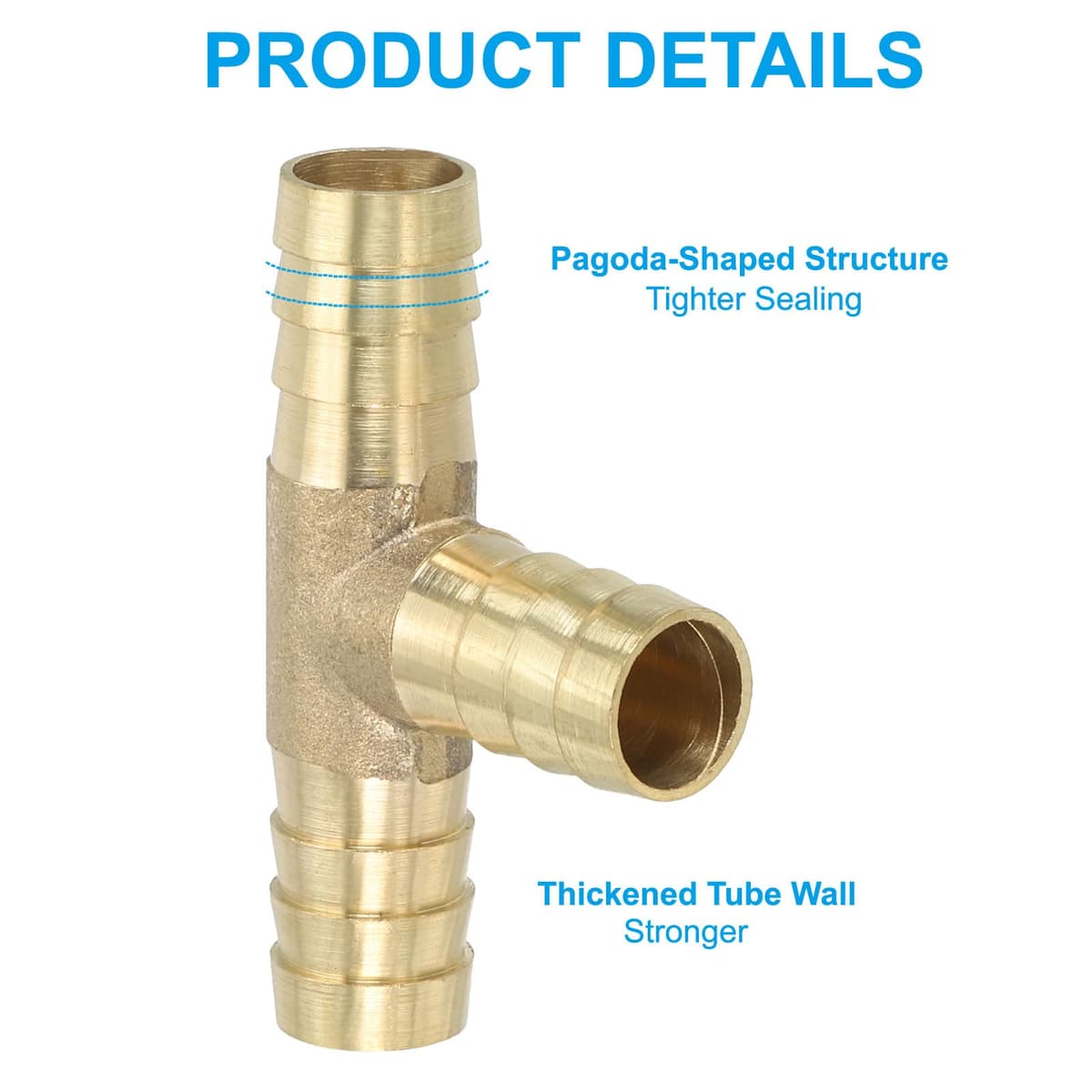 PATIKIL 1/2" Brass Tee Hose Barb Fitting, 3 Ways Union Intersection T Shape Barbed Split for Air Water Fuel Gas Liquid, Golden — view 4