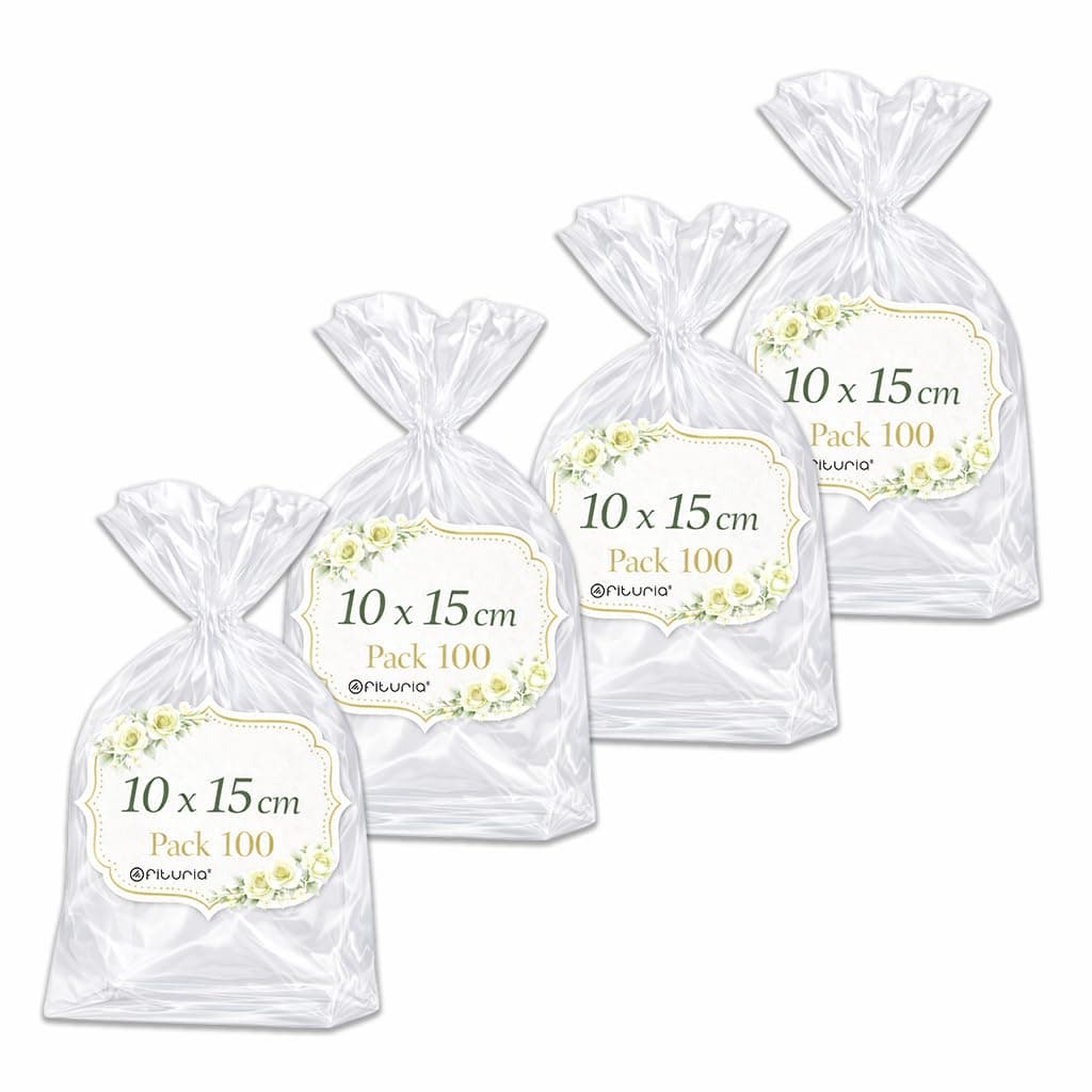 Ofituria Bolsas Celofán Transparente 10 x 15 cm, Bolsas Transparentes para Chuches y Regalos – Bolsas Plastico Transparente para Cumpleaños Infantiles, Galletas y Detalles, 1 Pack (100 Bolsas) — view 9