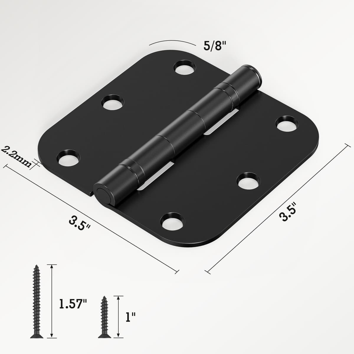 1 Pack Ball Bearing Door Hinges Matte Black 3.5 Inch 5/8" Radius Round Anti Squeak Interior 3-1/2"Flat Iron Bifold Standard Office Bedroom Indoor for Doors 3 ½" Hardware Home House Decor Accessories — view 6