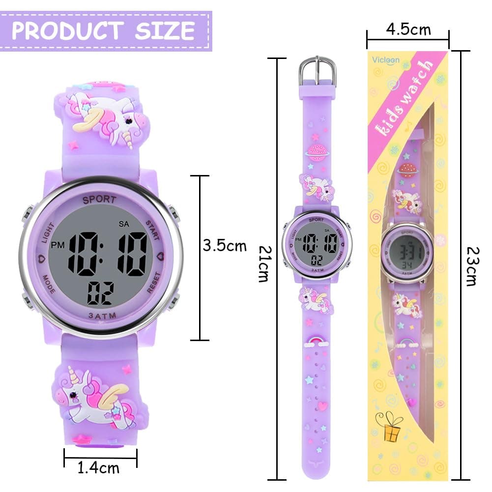 Vicloon Reloj Digital para Niños Niña, Luz Intermitente LED de 7 Colores Reloj de Pulsera Niña Multifunción, Reloj Unicornio Niña, Relojes Niñas Niños Digital para Niños de 3 a 12 años — view 2