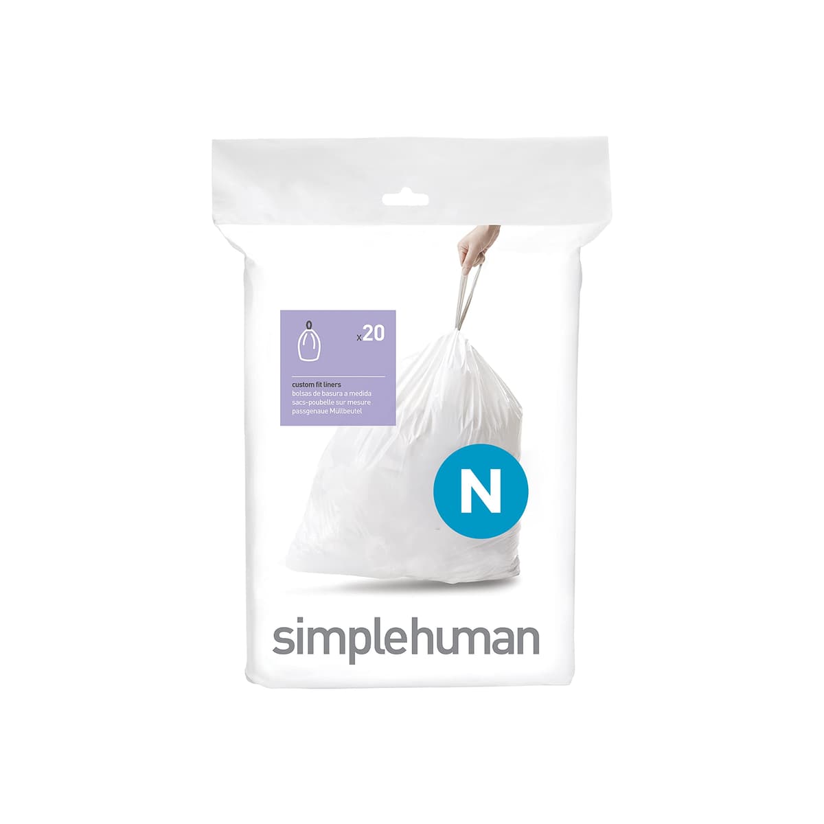 simplehuman CW0408 3 x paquete de 20 bolsas de basura a medida (60 bolsas), código V, plástico blanco — view 41