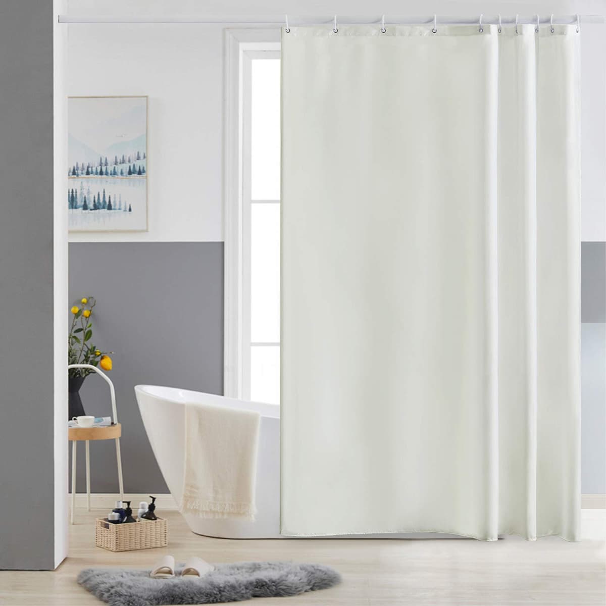 Furlinic Cortina Ducha 200x200cm Antimoho Impermeable Lavable Blanco Tela Poliéster Grandes Cortinas de Baño con 12 Aros de Cortina Ducha. — view 41