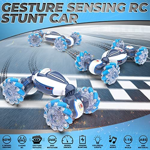 Dysaim Remote Control Car, Gesture Sensing RC Stunt Car Toys, 2.4GHz 4WD RC Drift Car, Creative Gifts for Kids Boys Girls Ages 6+, Double Sided Rotating Off Road Vehicle 360° Flips with Lights Music — view 3