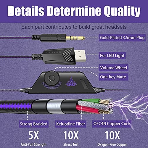 BENGOO G9000 Stereo Gaming Headset for PS4, PC, Xbox One Controller, Noise Cancelling Over Ear Headphones with Mic, LED Light, Bass Surround, Soft Memory Earmuffs (Purple) — view 4