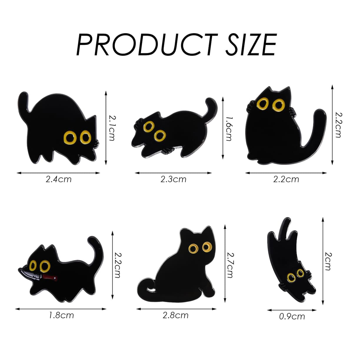 6 Lindas Insignias En Forma De Gatos Negros, Broches De Alfiler Sólidos, Decoración De Sombrero De Mochila, Colección De Animales De, Juego De Regalo Pequeño. — view 2
