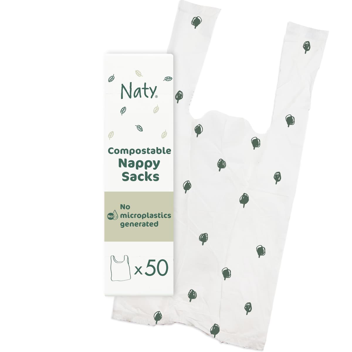 Naty compostable nappy bags | Easy tie handles | Fragrance-free nappy sacks for baby nappy changing & disposal, travel and pet waste |Plant-based bags for prams | On-the-go use | 50 count — view 8