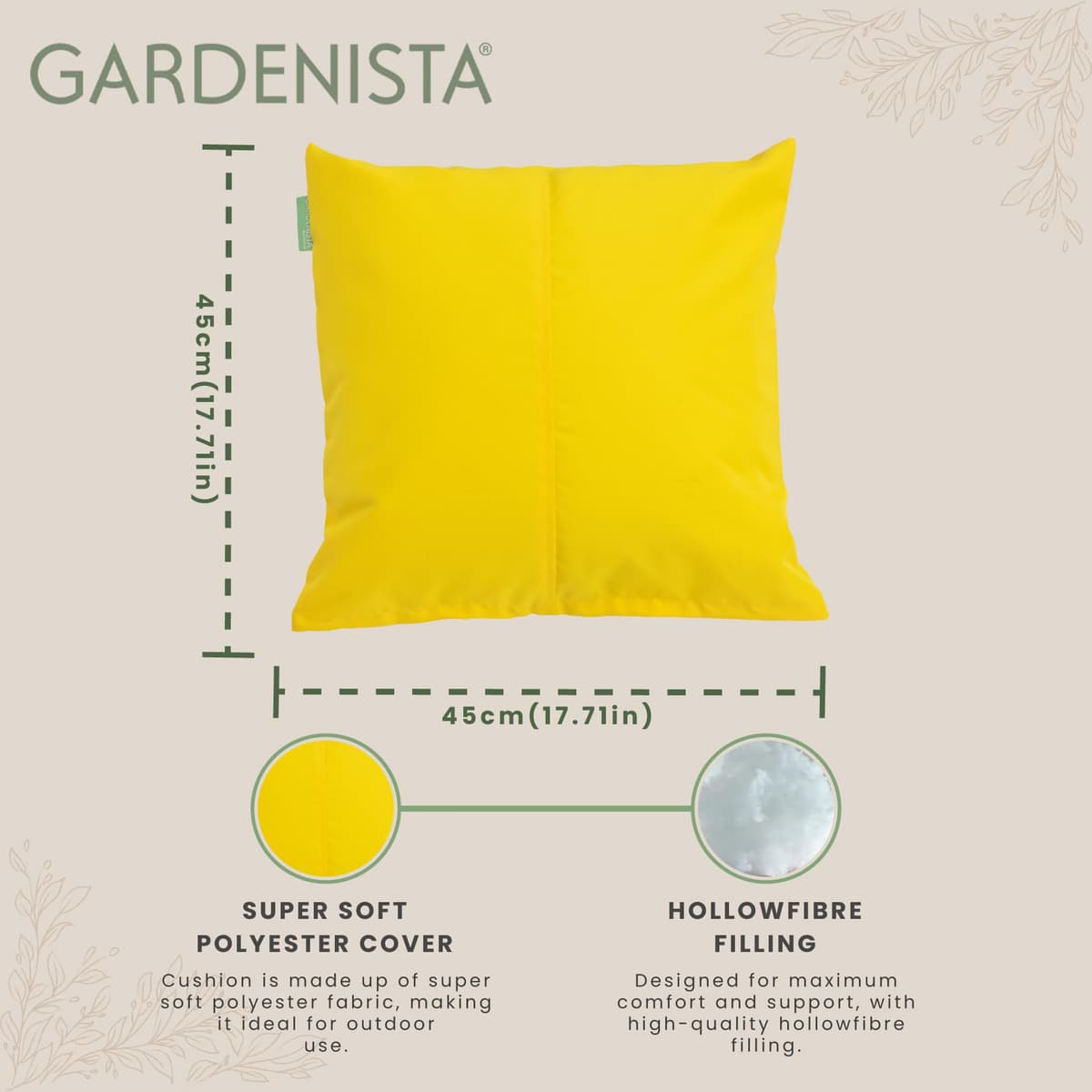Gardenista Large Garden Scatter Cushion | Water Resistant Hollowfibre Filled Outdoor Seating Furniture Pillow | Great for Patio Rattan Chairs | Comfy & Lightweight (1, Yellow) — view 2