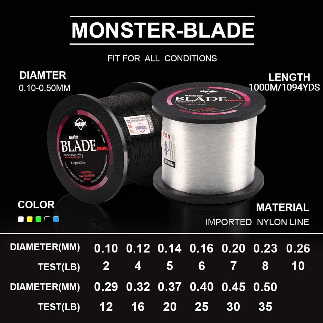 Seaknight Blade Nylon Linea de Pesca 500m/1000m Japan Material Monofilamento Carpa Linea de Pesca sedal 2-35LB — view 2