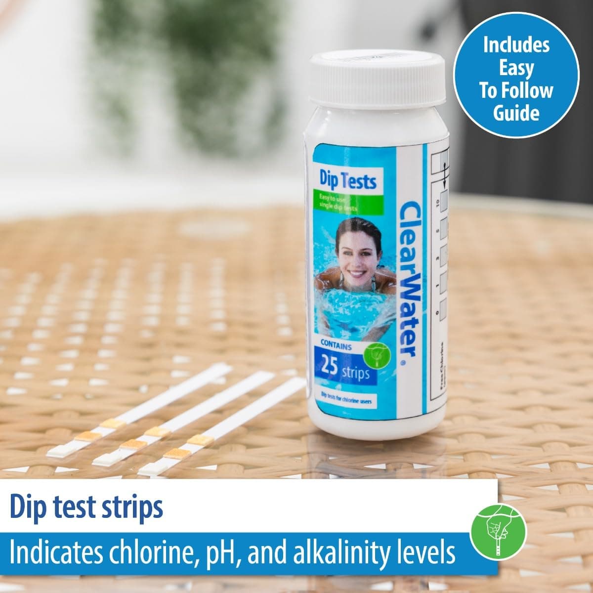 Clearwater Hot Tub, Pool and Spa Test Strips x 25-3 in 1 - Measures Chlorine, PH and Total Alkalinity — view 2