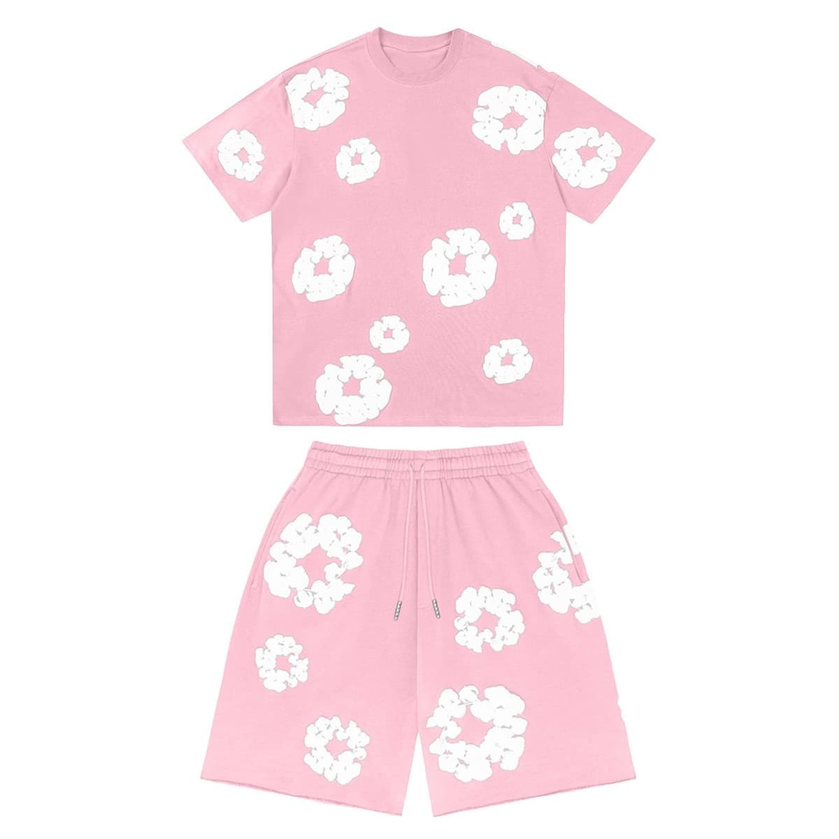 Men Women Tracksuit Set Casual Oversized Short Sleeves Tops and Shorts Vintage Kapok Printed Hip Hop Streewear — view 10