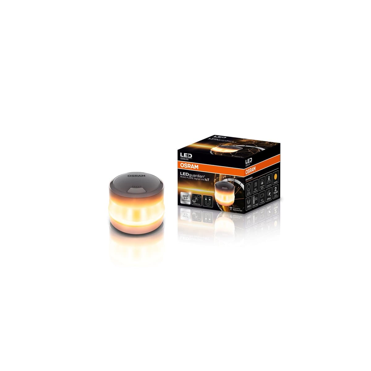 OSRAM LEDguardian Road Flare Signal V16 IoT, luz de Advertencia LED certificada DGT 3.0, Uso obligatorio en España, 1900K, localización en Tiempo Real