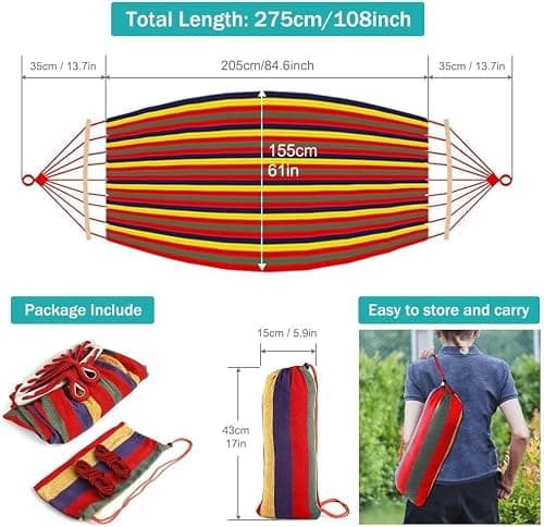 MOSFiATA Camping Hammock 550lb Upgraded Thickened 320G Durable Canvas Fabric Single Hammocks with Two Anti Roll Balance Beam and Sturdy Metal Knot Tree Straps for Camping, Patio, Backyard, Outdoor — view 2