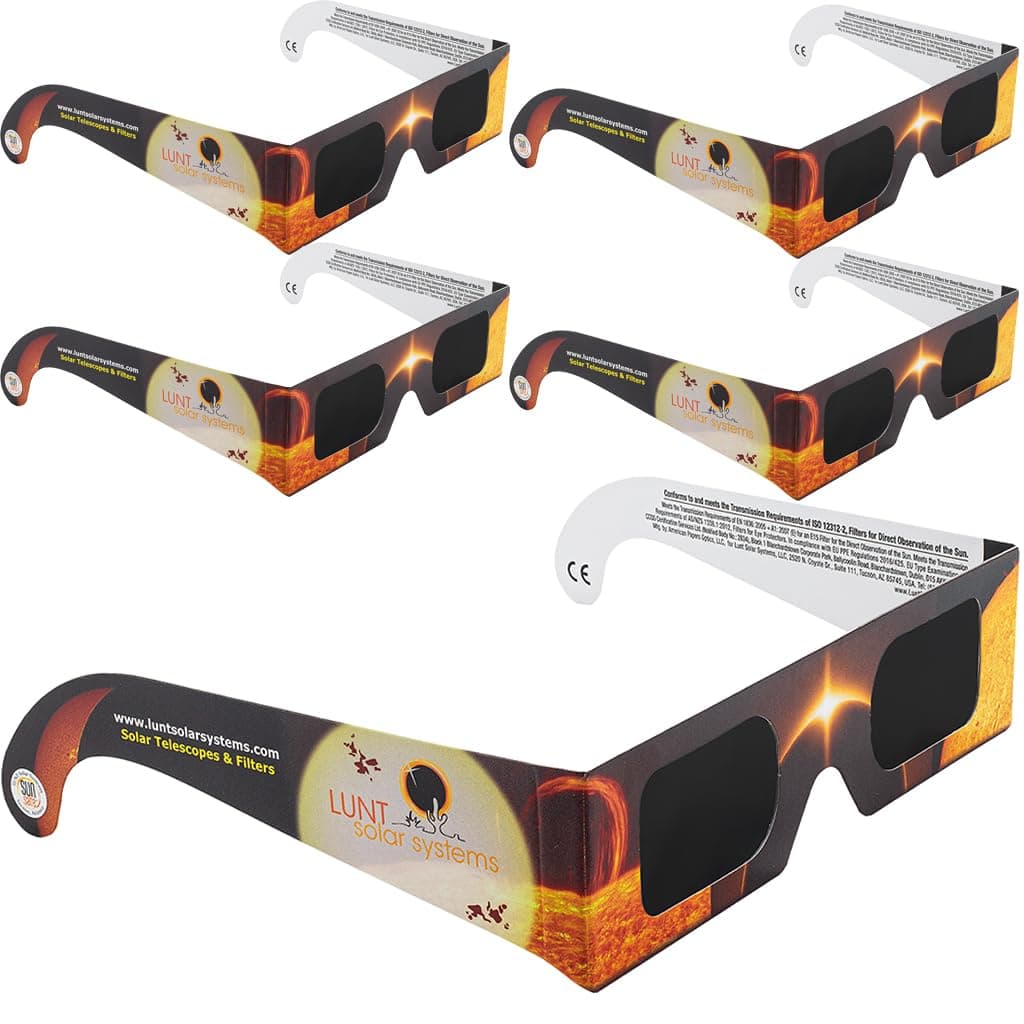 Paquete de 5 gafas de eclipse solar Lunt Premium con certificación ISO y CE