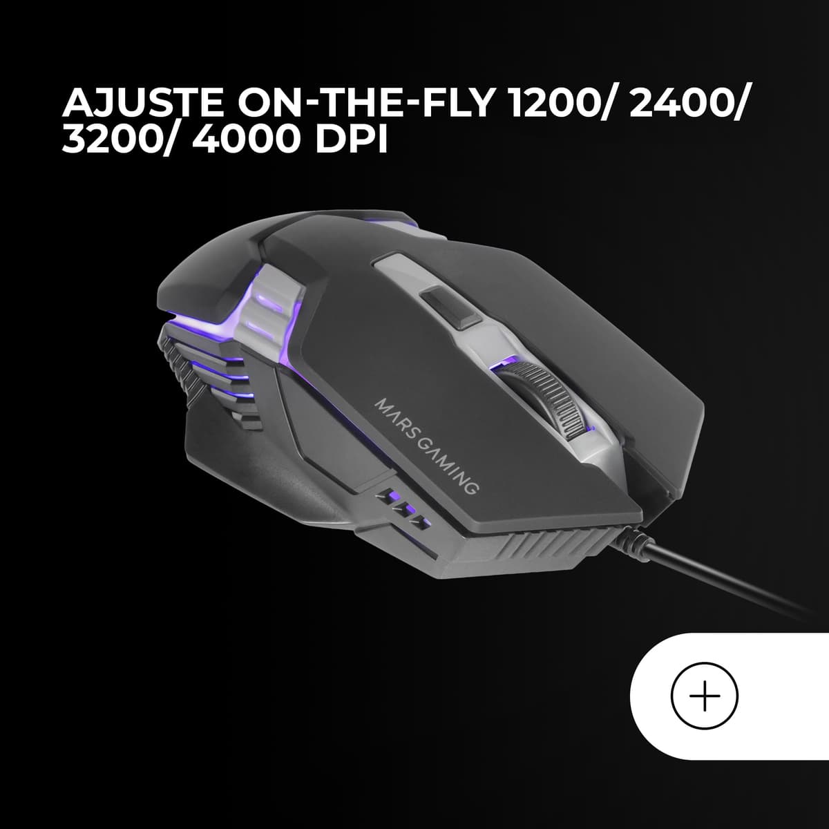 Mars Gaming MM024, Ratón Gaming RGB, Sensor Óptico 4000 dpi, Switches Mecánicos Huano, Iluminación RGB Flow, Ajuste On-The-Fly 1200/2400 / 3200/4000 dpi, Compatibilidad Multiplataforma, Negro — view 4