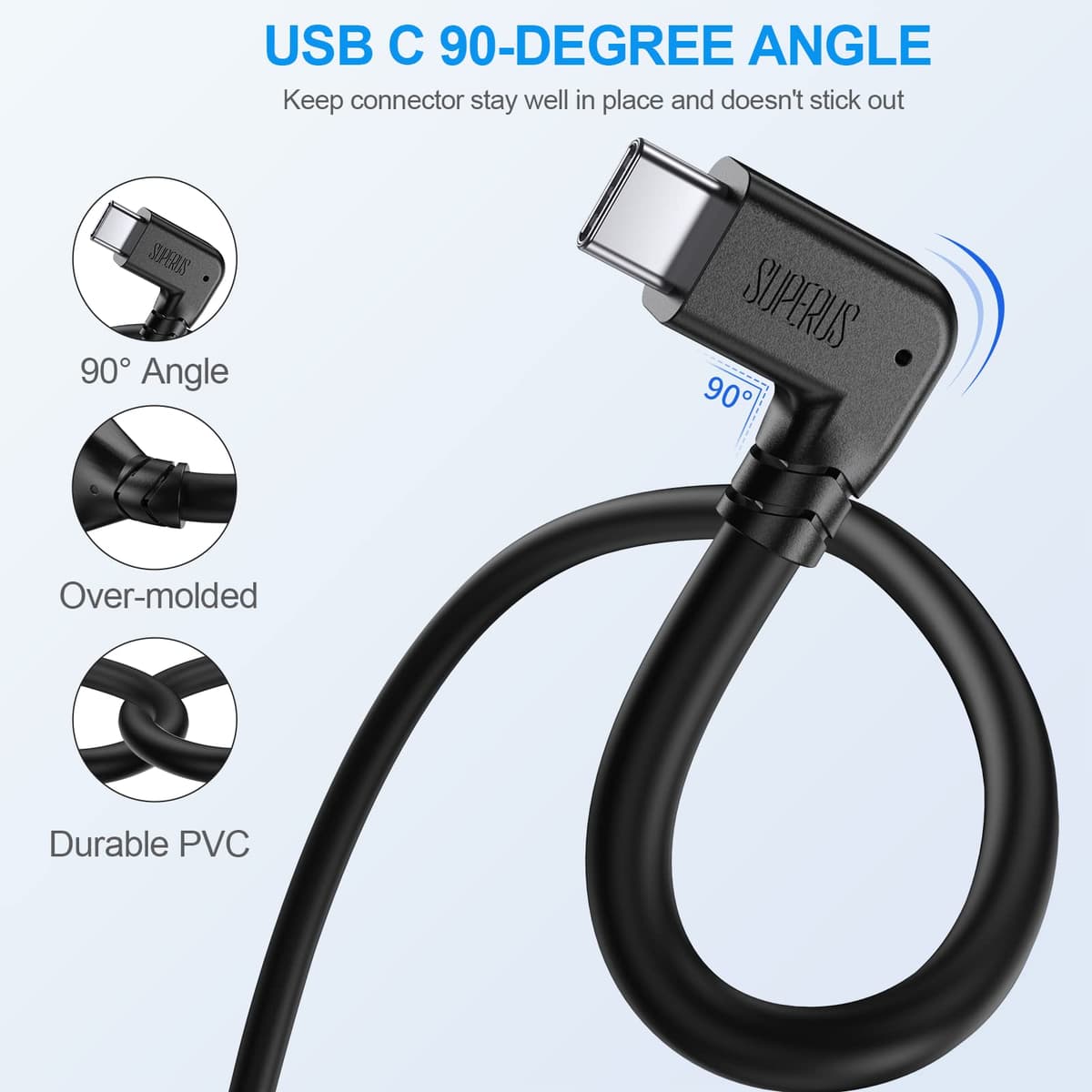 SUPERUS Link Cable para Oculus/Meta Quest 2/Quest 1, 3M USB C a USB C,Cable de Transferencia de Datos y Carga de Alta, Accesorios para Auricular VR para Juegos PC/Steam VR — view 3