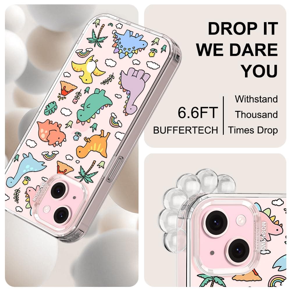 MOSNOVO Case for iPhone 15, [Buffertech 6.6ft Military-Grade Drop Protection] [Anti Peel Off Tech] Clear TPU Bumper Phone Case Cover Design - Dinosaur Land — view 5