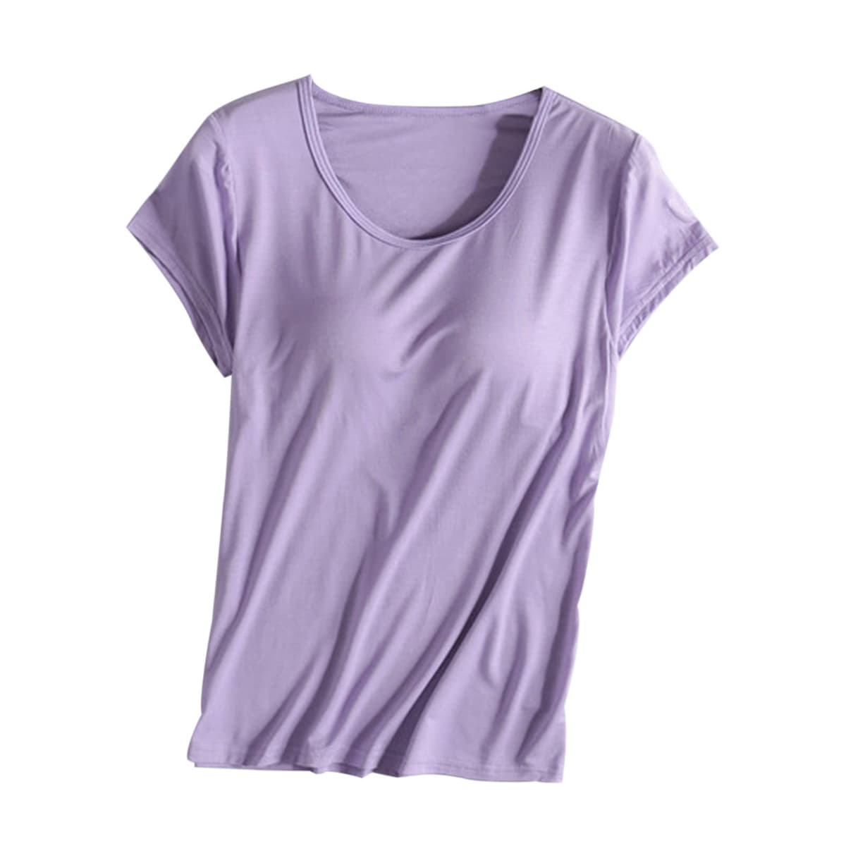 Womens Shirts with Built in Bra Short Sleeve Shirts Summer Casual Athletic Workout Yoga Shelf Bra Padded T Shirts Tops — view 17