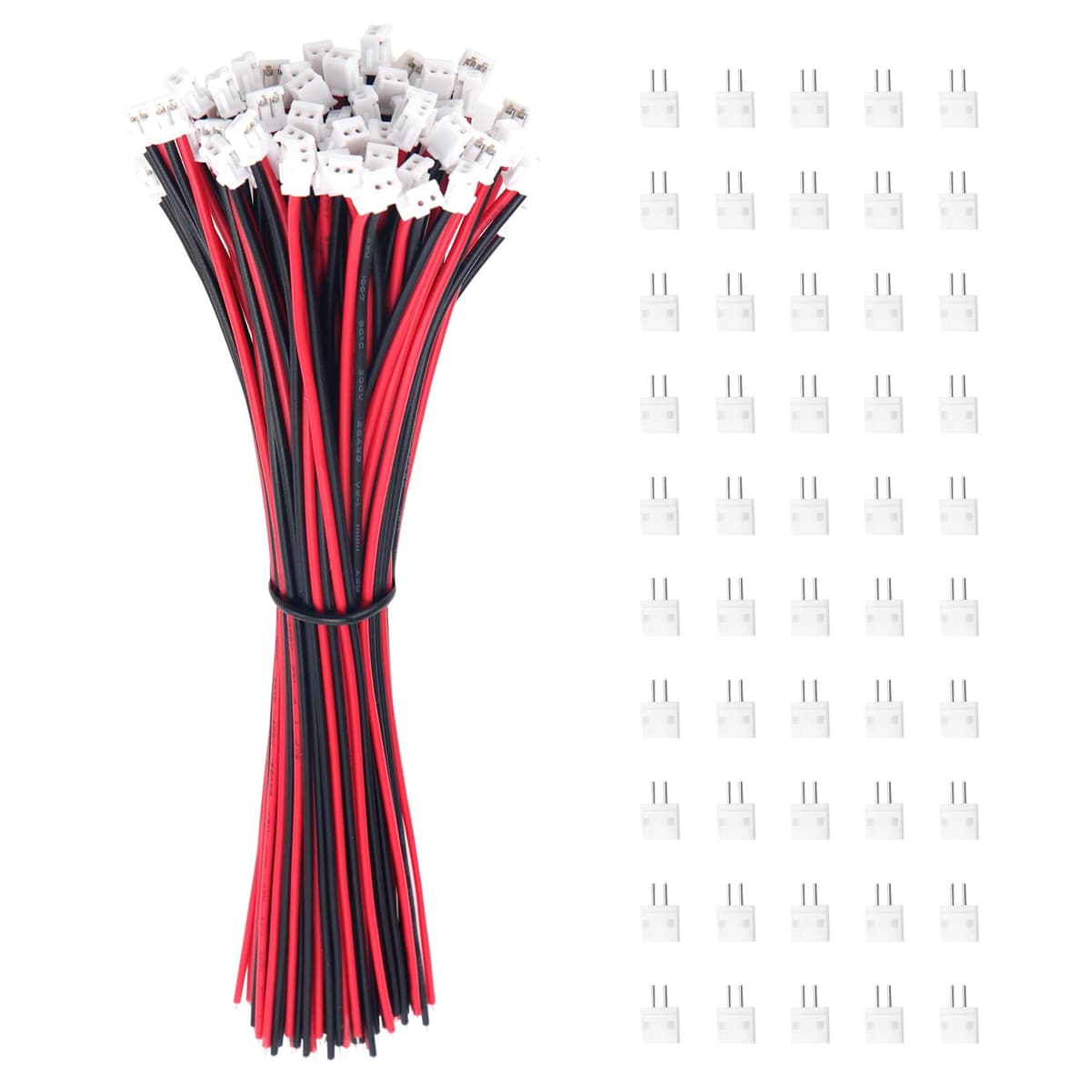 50 Juegos Conectores JST 1.5 ZH, Mini Micro JST ZH 2 Pin Conector Macho con Cable de 150mm 26AWG y Hembra (Negro Rojo)