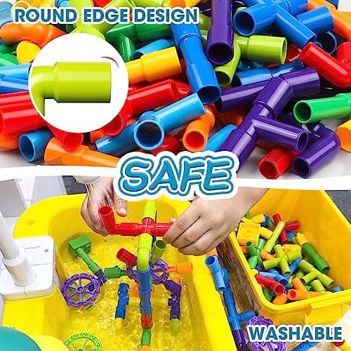 burgkidz STEM Learning Pipe Tube Toy, Sensory Toys, Tube Locks Construction Building Blocks, Educational STEM Building Learning Toys with Wheels Baseplate for All Ages Kids Boys Girls, 188 Pcs — view 5
