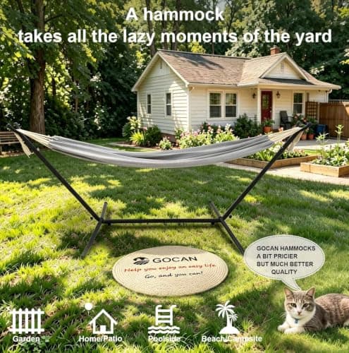 GOCAN Brazilian Double Hammock 2 Person Extra Large Canvas Cotton Hammock for Patio Porch Garden Backyard Lounging Outdoor and Indoor (Grey) — view 2