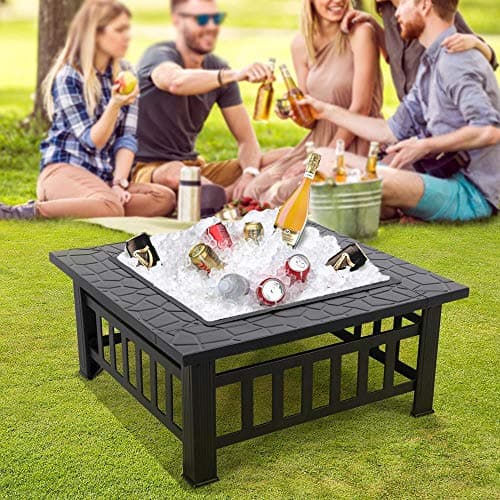 Yaheetech Multifunctional Fire Pit Table 32in Square Metal Firepit Stove Backyard Patio Garden Fireplace for Camping, Outdoor Heating, Bonfire and Picnic — view 2
