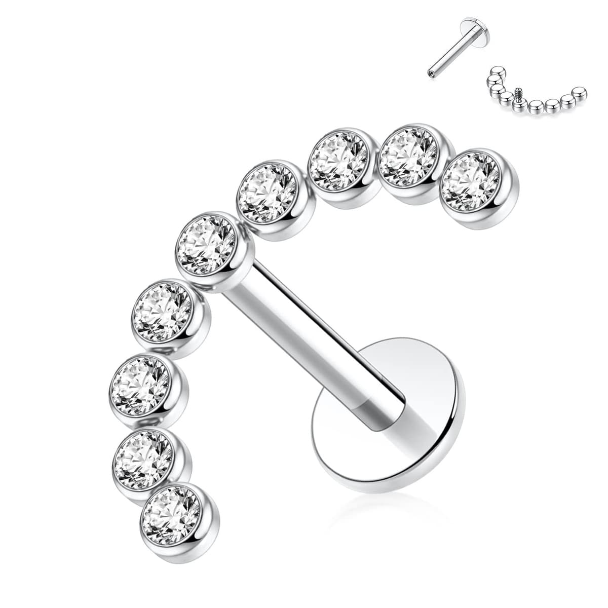 hengkaixuan 16G Titanium Labret Studs - Internally Threaded Flatback - Unisex - Silver - Piercing Jewellery — view 29