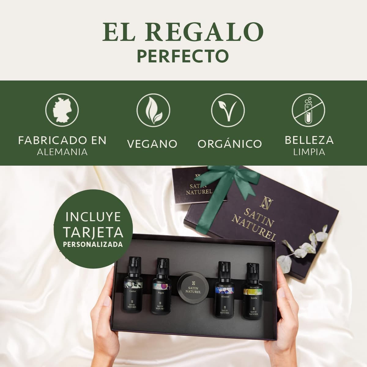 Satin Naturel Luxury Gift Set for Women 5 x 30 ml – Argan Oils, Castor, Almond, Jojoba and Body Scrub with Dead Sea Salt – Natural Cosmetics – Premium Edition — view 2