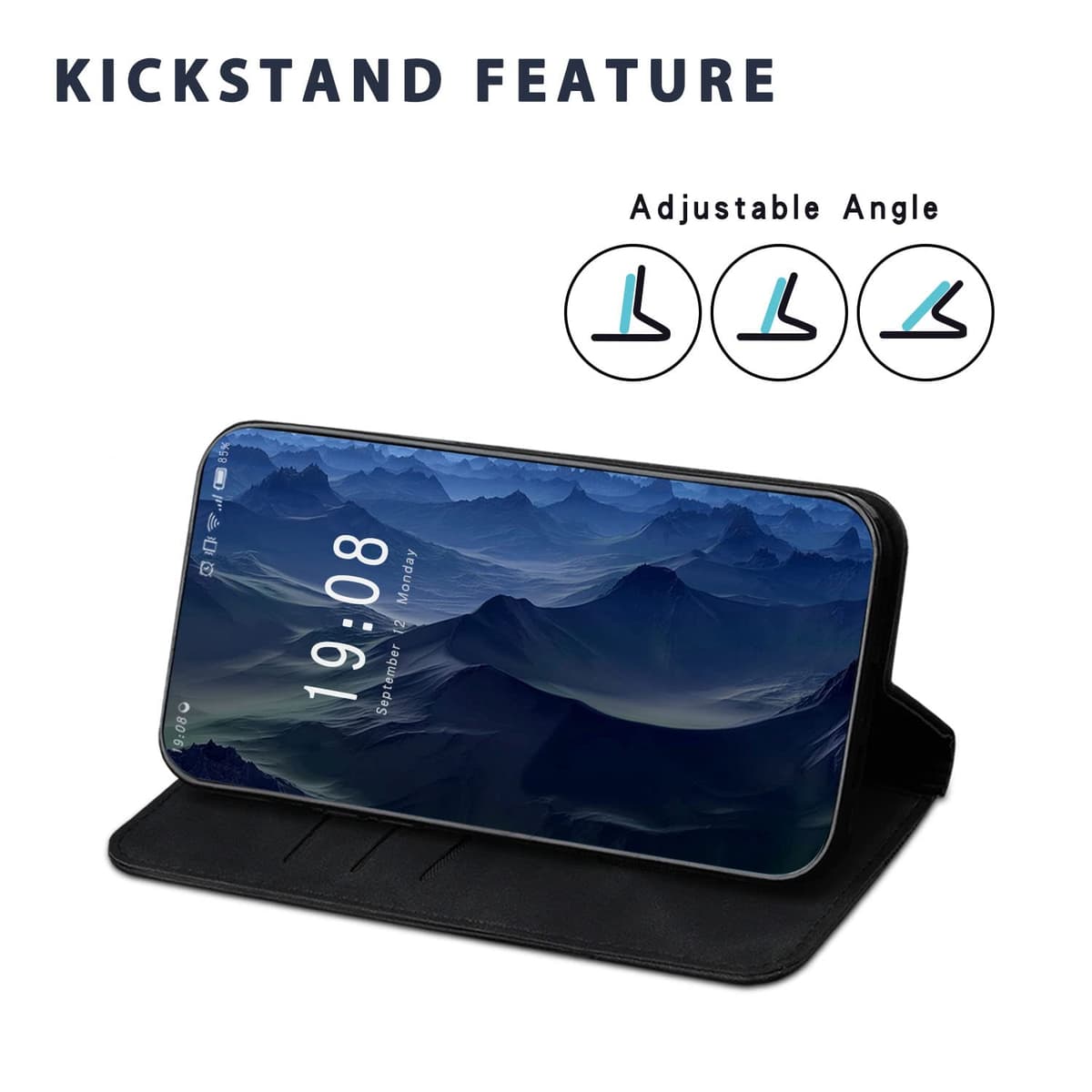 Case Compatible with iPhone 14 / iPhone 13, Premium PU Leather Wallet Case with [Card Slots] [Viewing Stand], Shockproof Flip Cover for iPhone 14 / iPhone 13 (Black) — view 6