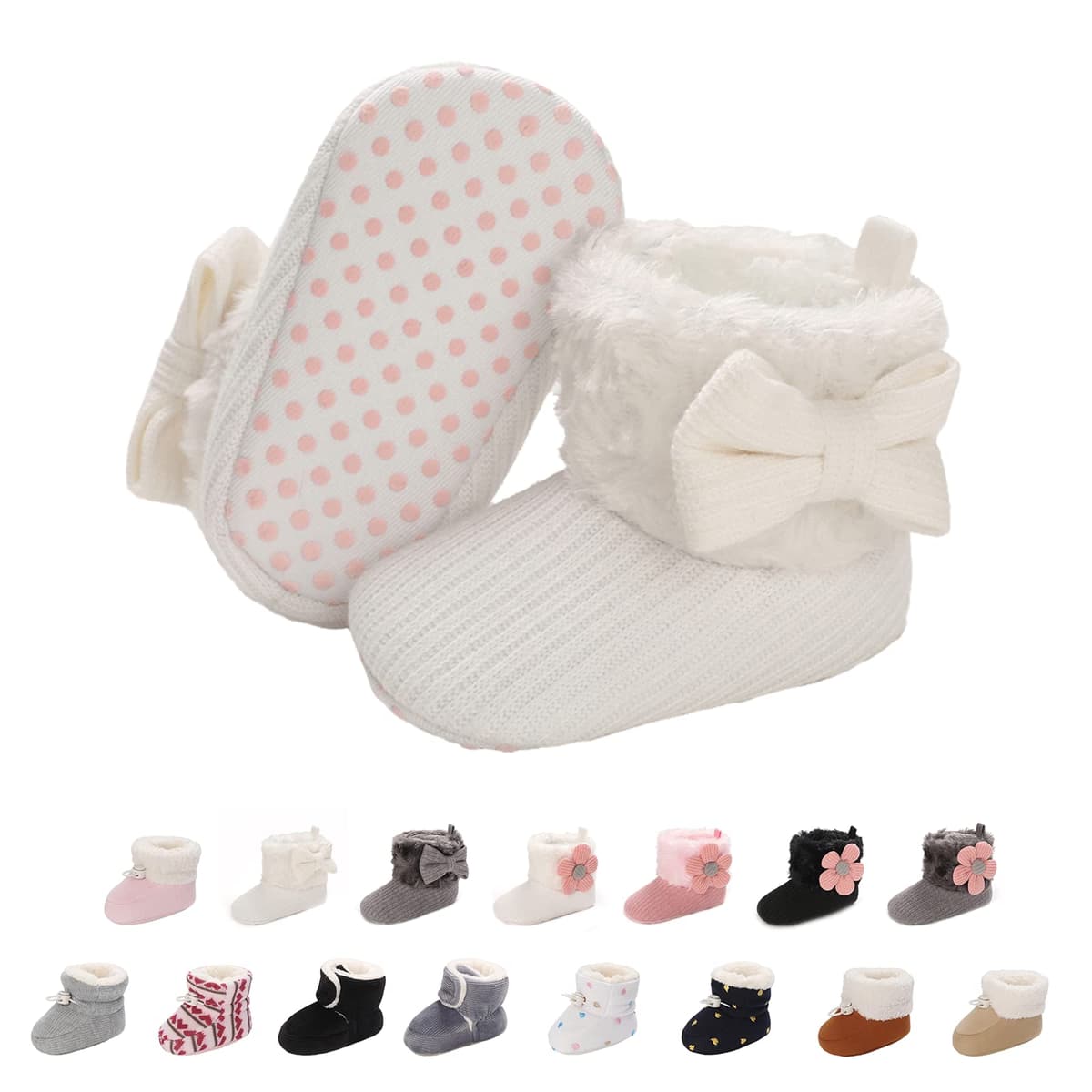 Baby Winter Warm Fleece Bootie, Newborn Non-Slip Soft Sole Winter Shoes Sock Shoes Cute Adjustable Crawling Shoes Prewalker Boots for Girls Boys Toddler 0-18 Months — view 14