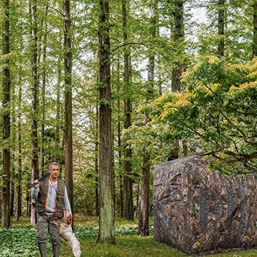 FUNHORUN Hunting Blind 270 Degree See Through Ground Blind for Deer/Turkey Hunting, 2/3 Person Pop Up Camouflage Tent with Chair, Portable Concealed Shelter with Carrying Bag — view 5
